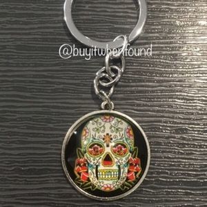 K Sugar Skull Day of The Dead Cabochon Keychain
